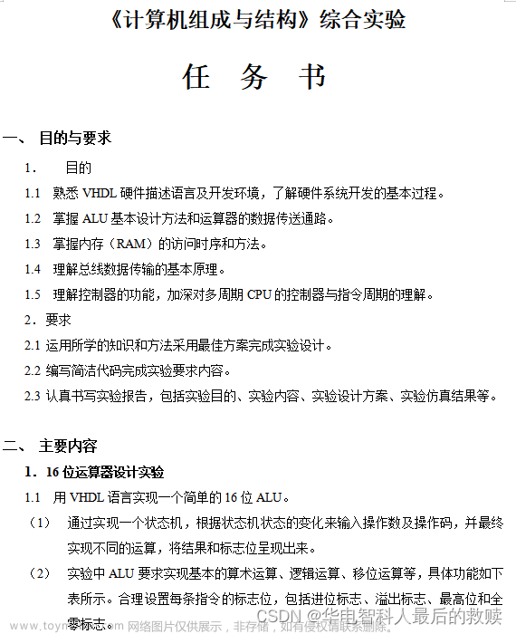 計(jì)算機(jī)組成與結(jié)構(gòu)綜合大實(shí)驗(yàn)驗(yàn)優(yōu)：16位運(yùn)算器設(shè)計(jì)實(shí)驗(yàn)、存儲(chǔ)器實(shí)驗(yàn)、控制器實(shí)驗(yàn)、16位CPU設(shè)計(jì)實(shí)驗(yàn)