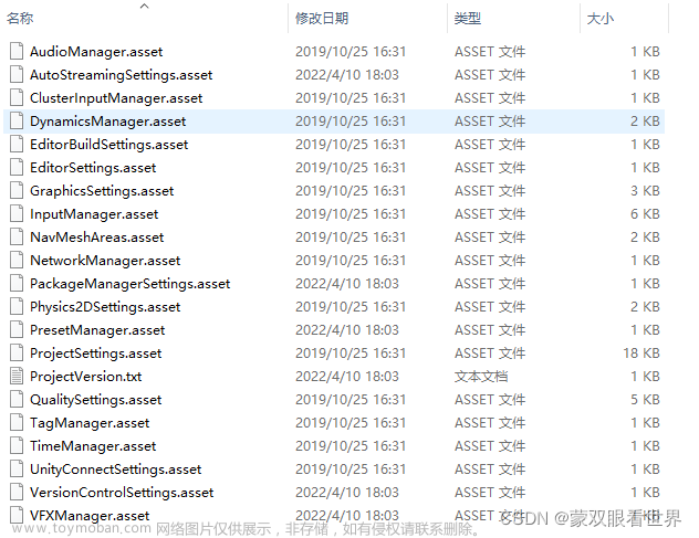 Unity工程目录下的文件夹（Assets、Library、Logs、Packages、ProjectSettings、UserSettings）