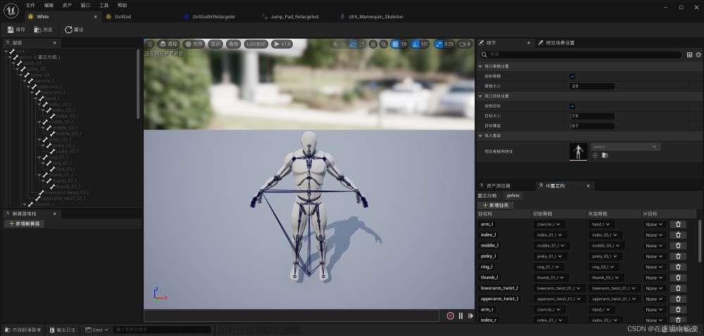 UE5,动画重定向,骨骼链,IK重定向器