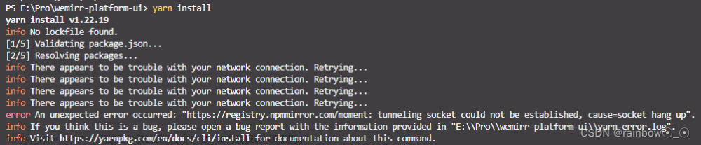 error An unexpected error occurred: “https://registry.npmmirror.com/moment: tunneling socket could n,前端,npm,前端,vue.js