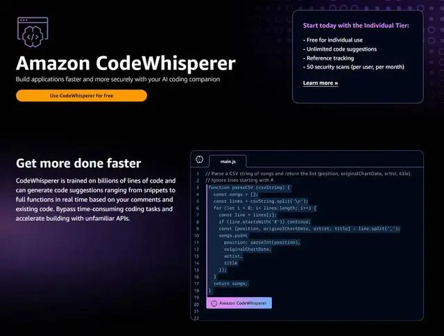 个人用户免费，亚马逊正式推出 AI 编程服务 CodeWhisperer,人工智能,机器学习