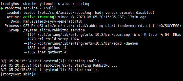 rabbitmq正常启动下，报错：unable to perform an operation on node ‘rabbit@Host‘.
