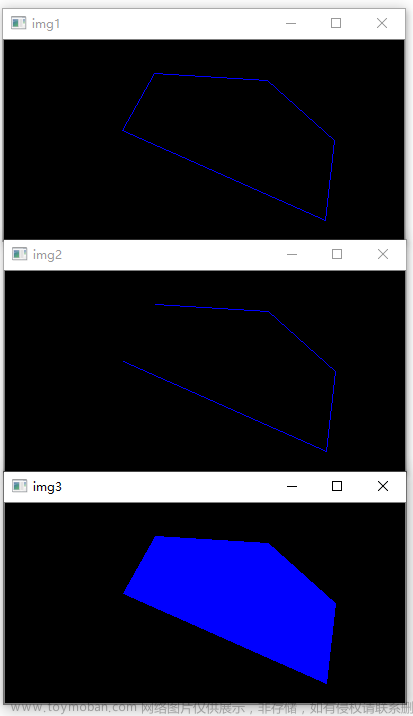 使用OpenCV的函数polylines()绘制多条相连的线段和多边形；使用函数fillPoly()绘制带填充效果的多边形