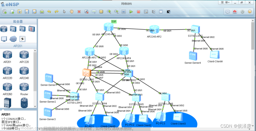 用华为模拟器ENSP构造校园网（第二天）配置总网络拓扑DHCP中继