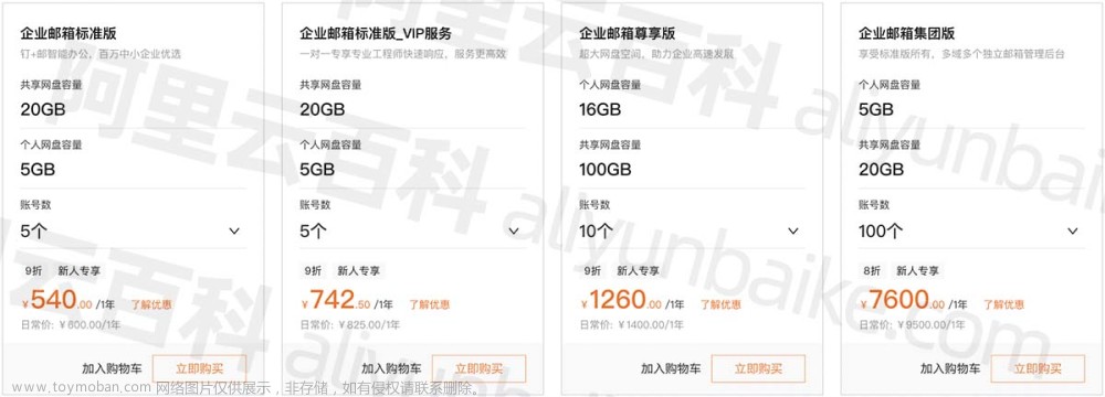 阿里云企业邮箱免费版、标准版、集团版和尊享版区别