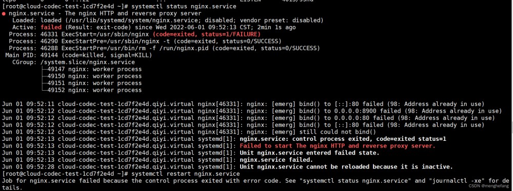Failed to start The nginx HTTP and reverse proxy server