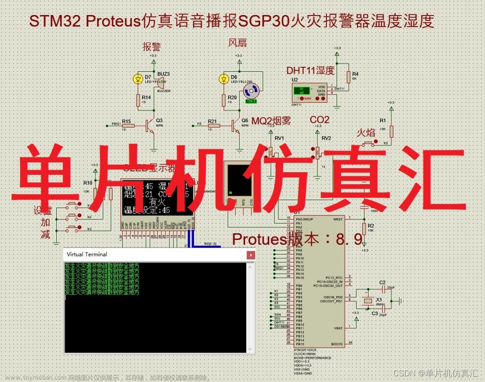 STM32 Proteus仿真语音播报SGP30火灾报警器温度湿度-0072