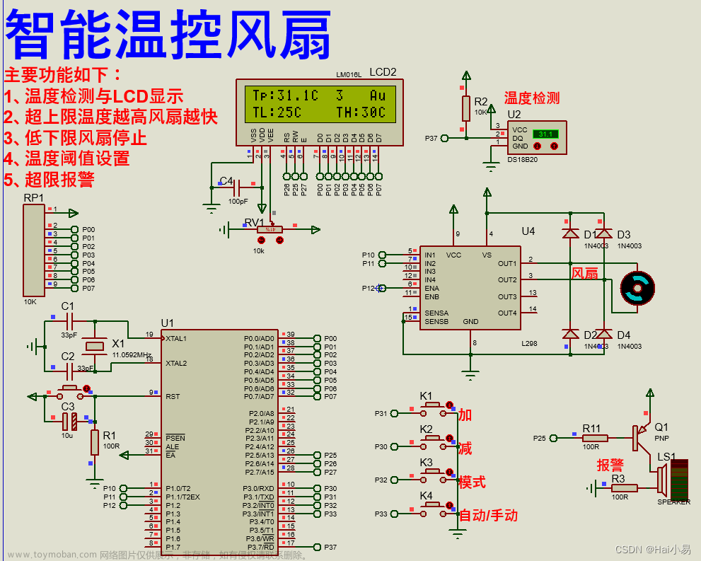 【Proteus仿真】【51单片机】智能温控风扇设计