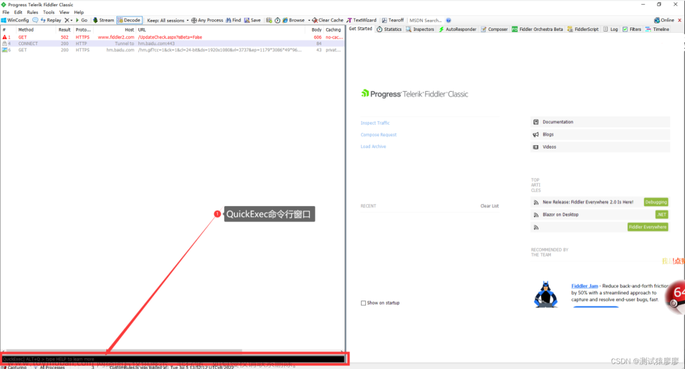 《吐血整理》保姆级系列教程-玩转Fiddler抓包教程(7)-Fiddler状态面板-QuickExec命令行