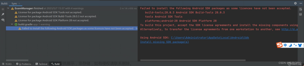 Failed to install the following Android SDK packages as some licences have not been accepted. bu