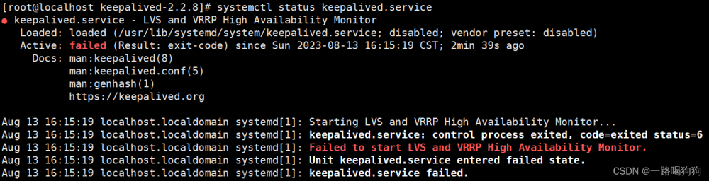 Failed to start LVS and VRRP High Availability Monitor.