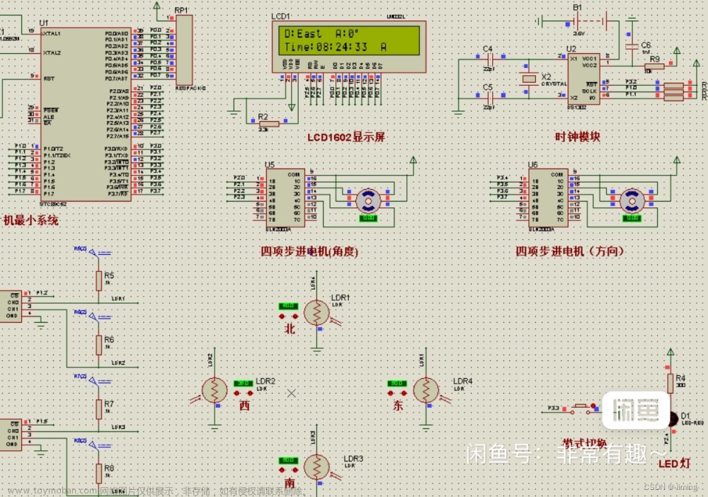 单片机设计_自动追光系统、光源跟踪系统（AT89C51 光敏电阻 步进电机）