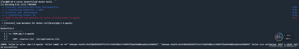 dockerfile构建镜像报错 ERROR [internal] load metadata for docker.io/library/php:7.4-apache