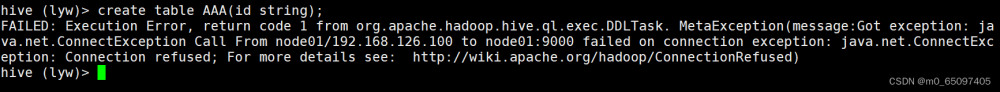 hive报错：FAILED: Execution Error, return code 1 from org.apache.hadoop.hive.ql.exec.DDLTask.