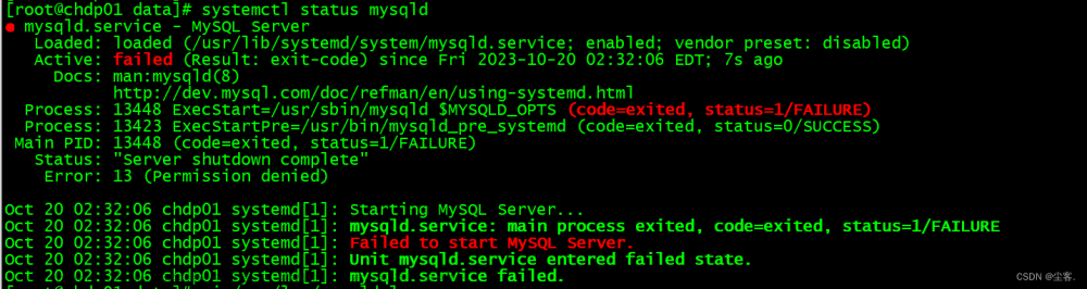mysqld: File ‘./binlog.index‘ not found (OS errno 13 - Permission denied) 问题解决