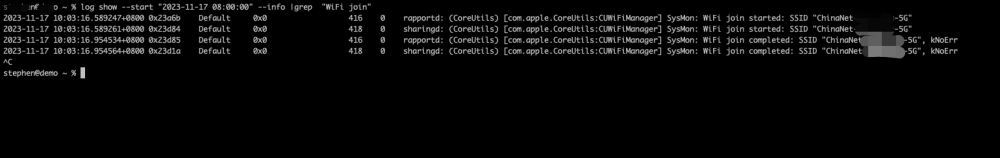 Mac 终端命令查看WiFi连接日志【】