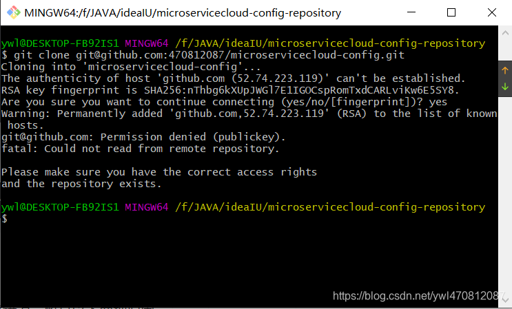 解决git@github.com: Permission denied (publickey). Could not read from remote repository