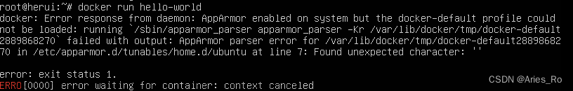 docker运行报错docker: Error response from daemon: AppArmor enabled on system but the docker-default prof