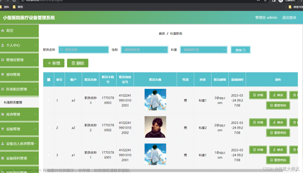 小型医院医疗设备管理系统|基于springboot小型医院医疗设备管理系统设计与实现(源码+数据库+文档),计算机毕业设计项目,spring boot,后端,小型医疗设备管理系统,java,代码,论文,毕设答疑