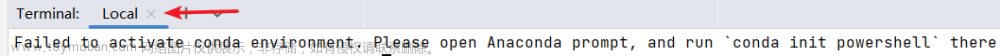 please open anaconda prompt, and run `conda init powershell` there.,pycharm,conda,python