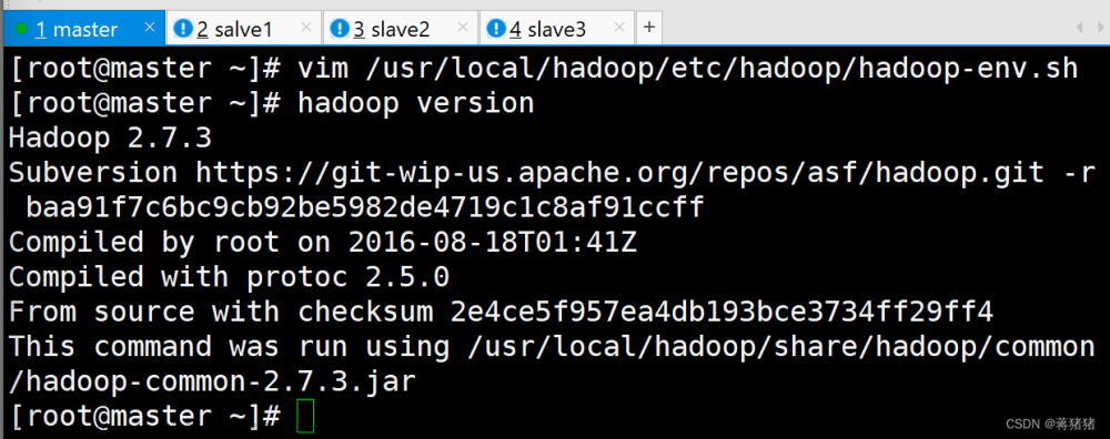 接上篇文章，完成Hadoop集群部署实验